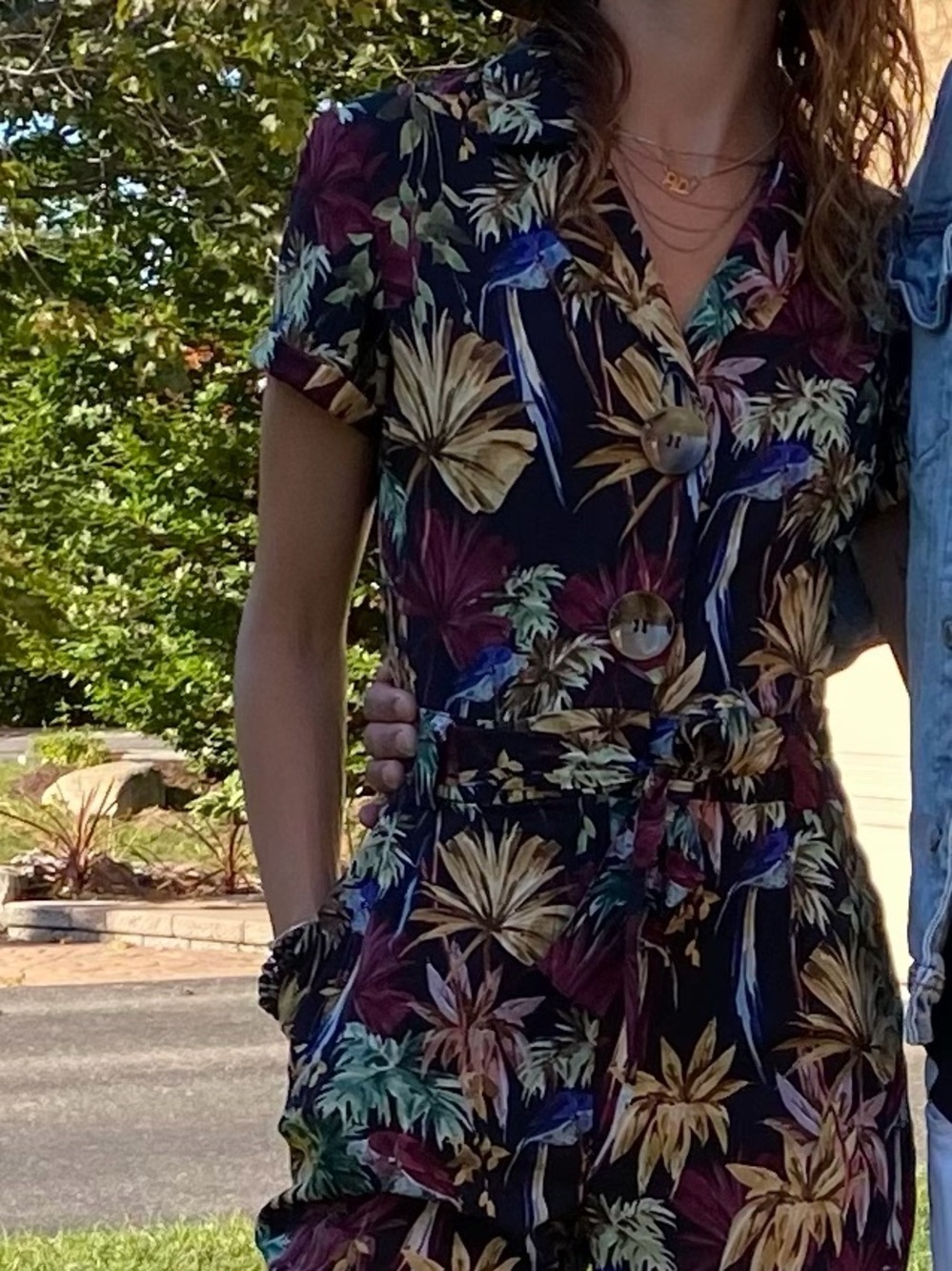 Zara black Tropical Print Short-Sleeve Jumpsuit